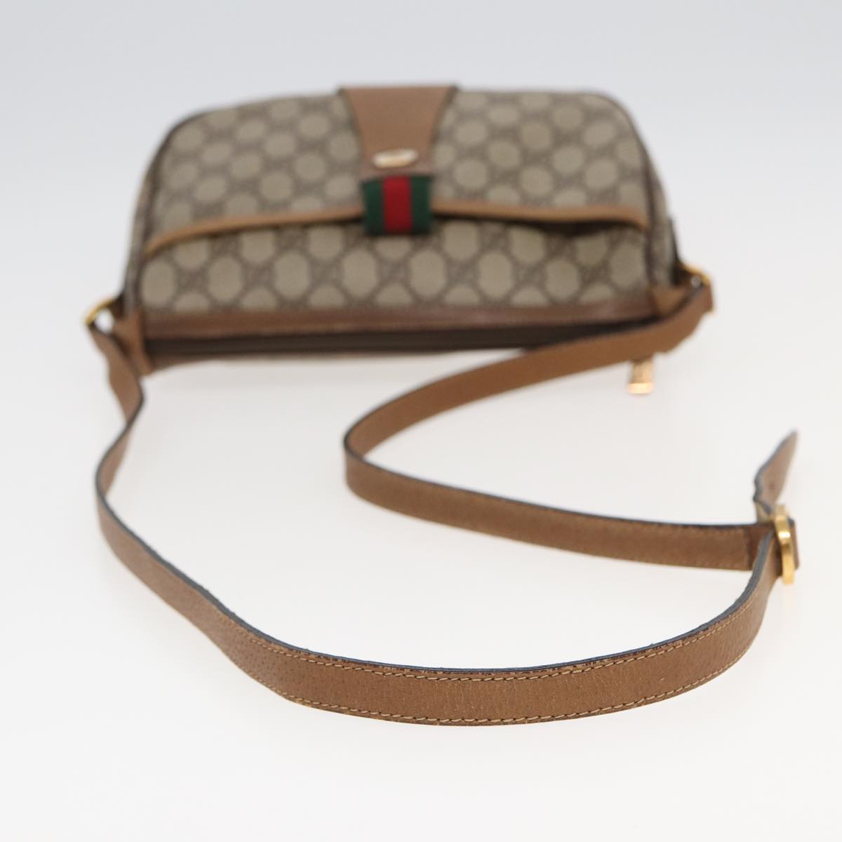 GUCCI GG Supreme Web Sherry Line Shoulder Bag PVC Beige Red 89 01 032 Auth 83419