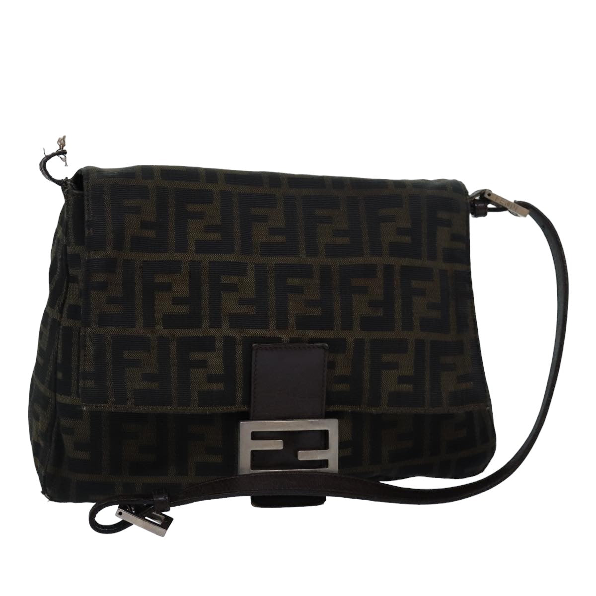 FENDI Zucca Canvas Mamma Baguette Shoulder Bag Brown Black Auth 83447