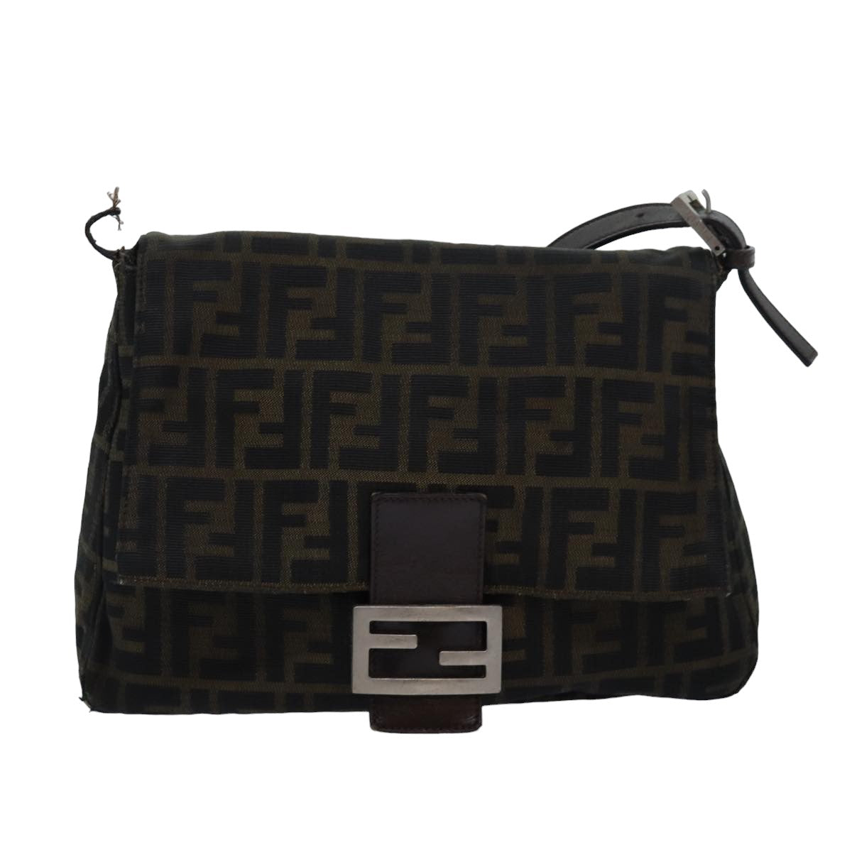 FENDI Zucca Canvas Mamma Baguette Shoulder Bag Brown Black Auth 83447