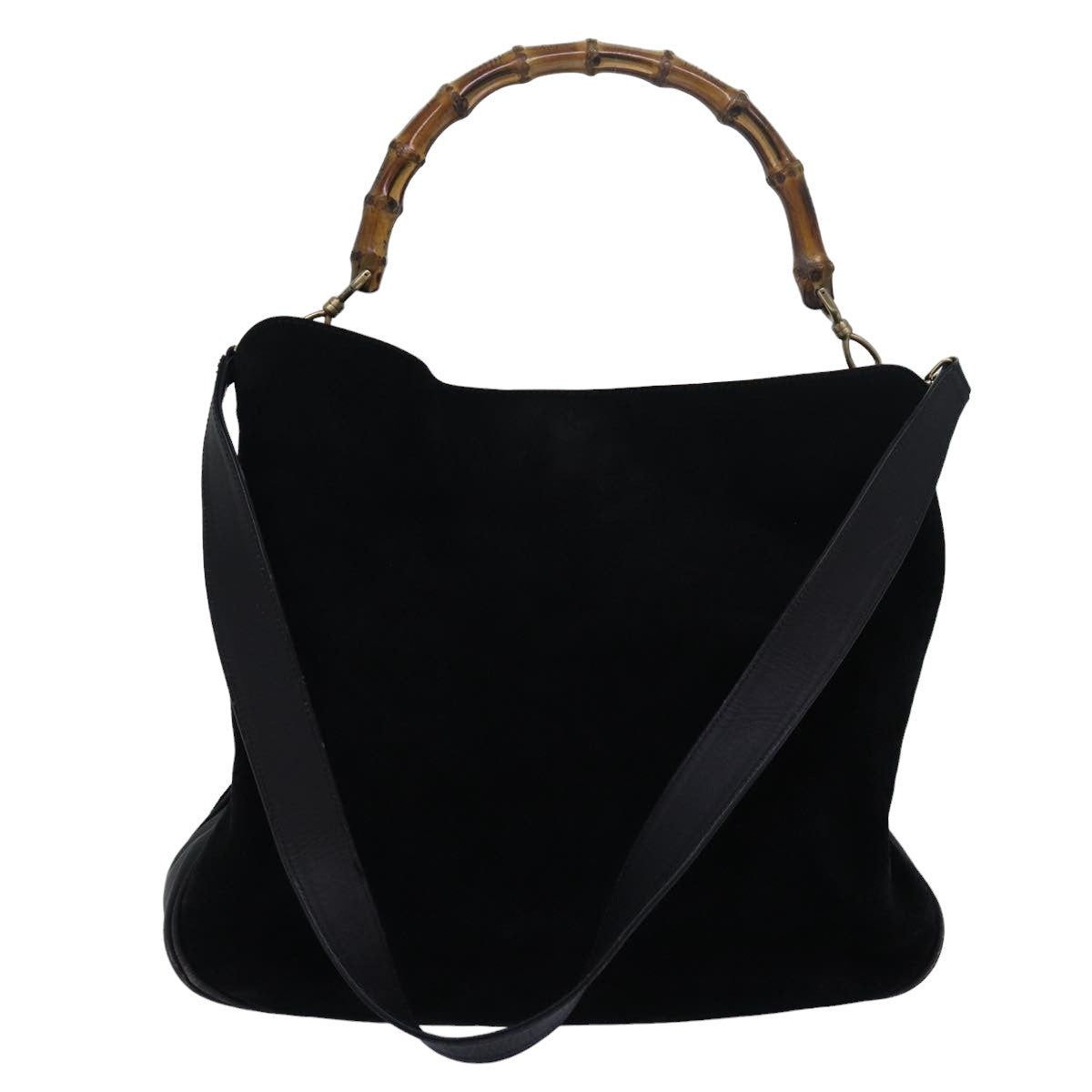 GUCCI Bamboo Hand Bag Suede 2way Black Auth 83450 - 0