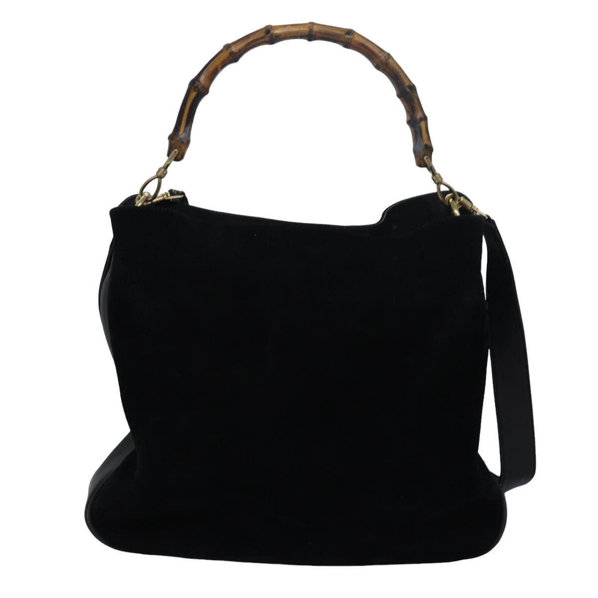 GUCCI Bamboo Hand Bag Suede 2way Black Auth 83450