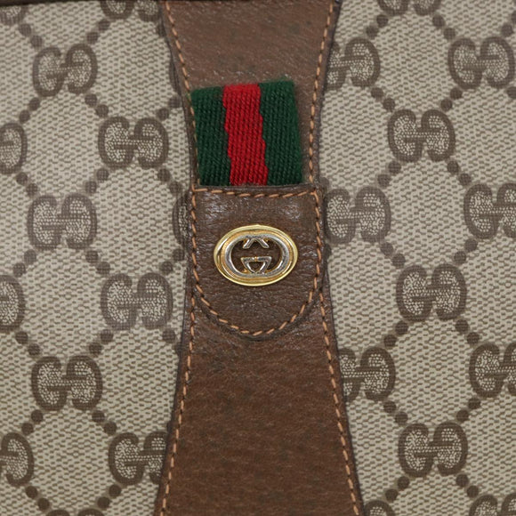 GUCCI GG Supreme Web Sherry Line Clutch Tasche PVC Beige Rot 89 01 034 Auth 83463
