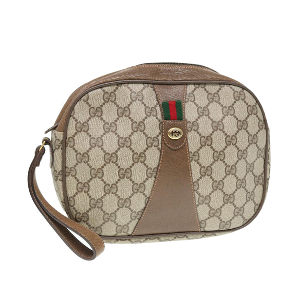 GUCCI GG Supreme Web Sherry Line Clutch Tasche PVC Beige Rot 89 01 034 Auth 83463