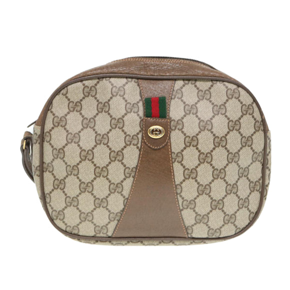 GUCCI GG Supreme Web Sherry Line Clutch Tasche PVC Beige Rot 89 01 034 Auth 83463