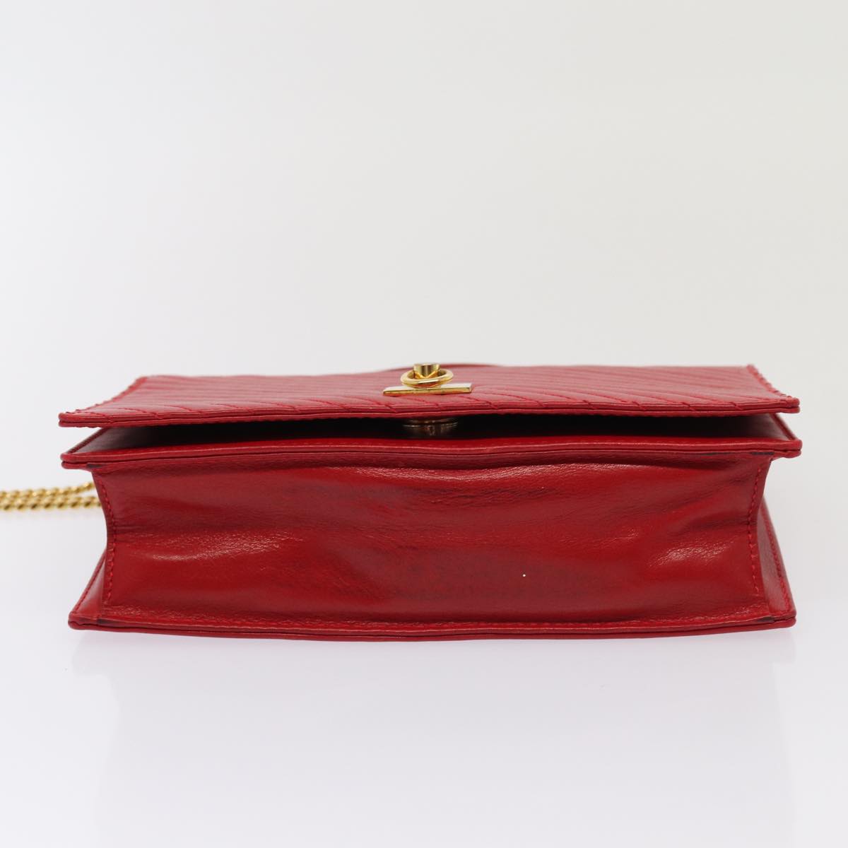 CELINE Chain Shoulder Bag Leather Red Auth 83473