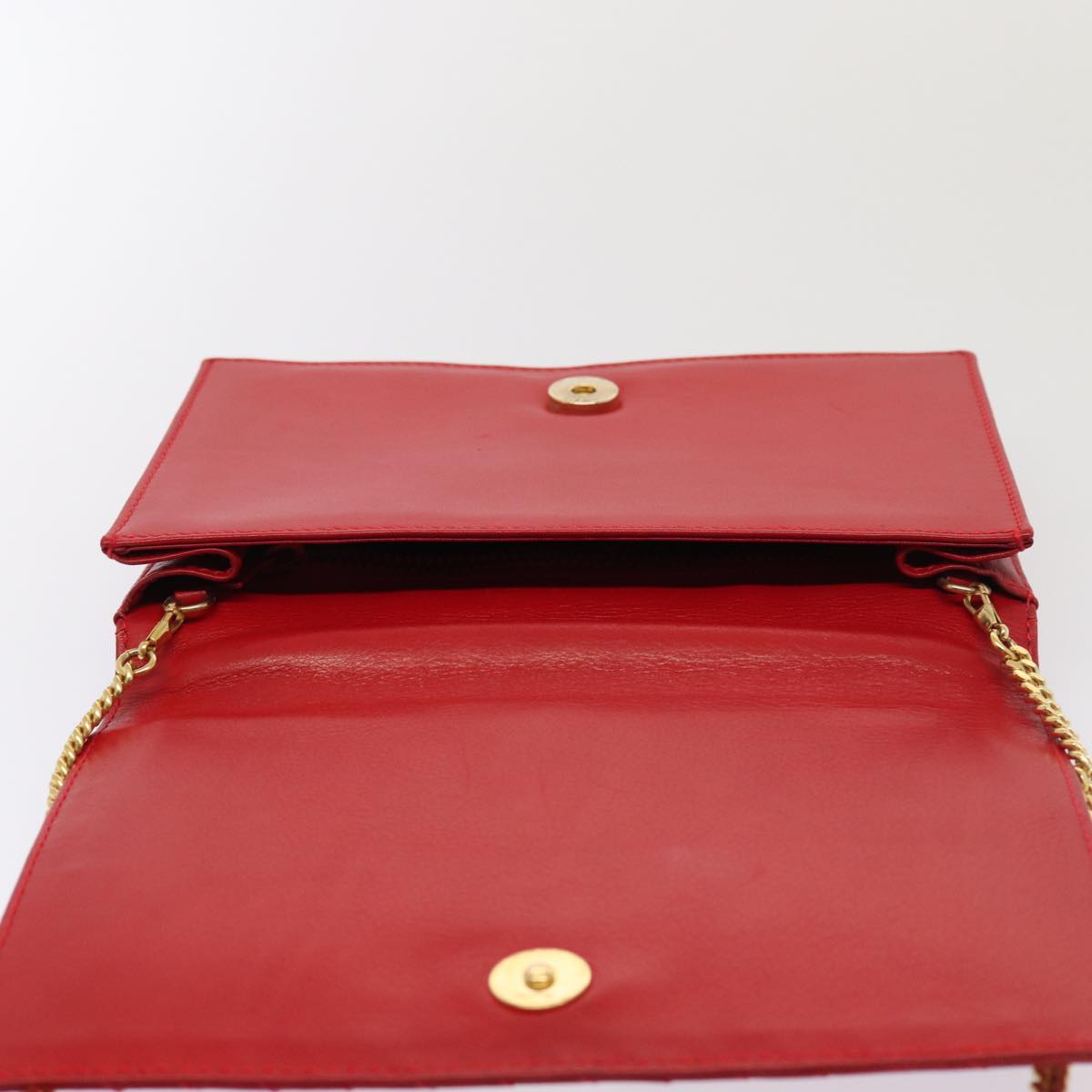 CELINE Chain Shoulder Bag Leather Red Auth 83473