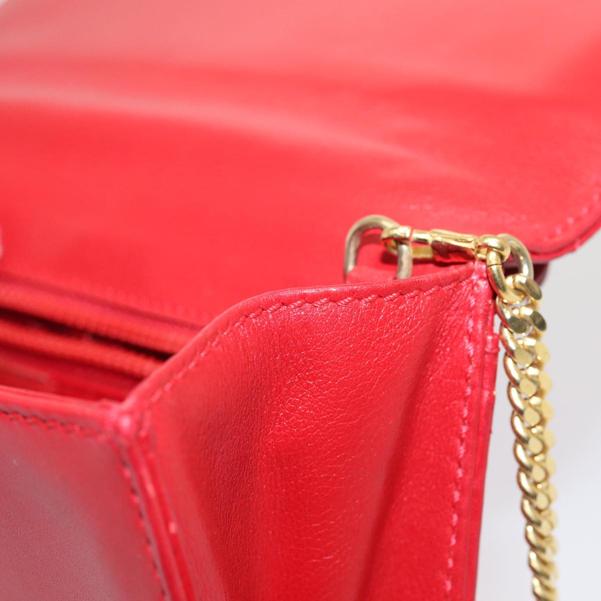 CELINE Chain Shoulder Bag Leather Red Auth 83473