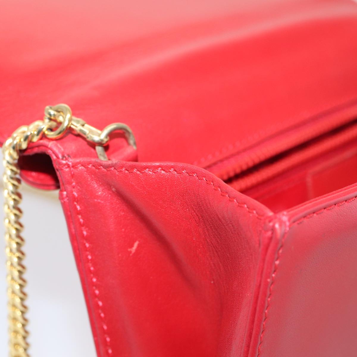 CELINE Chain Shoulder Bag Leather Red Auth 83473