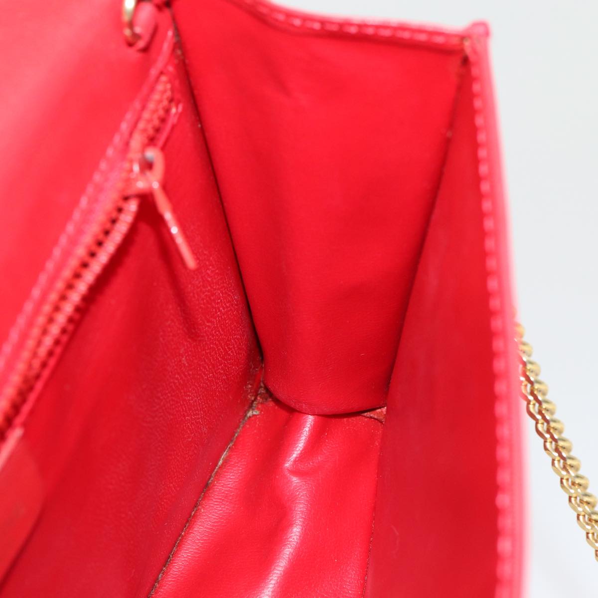 CELINE Chain Shoulder Bag Leather Red Auth 83473