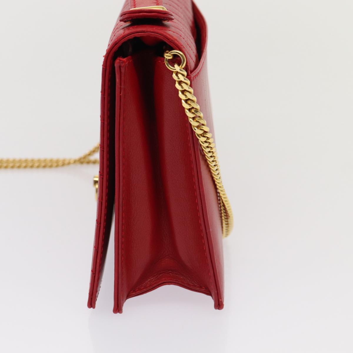 CELINE Chain Shoulder Bag Leather Red Auth 83473