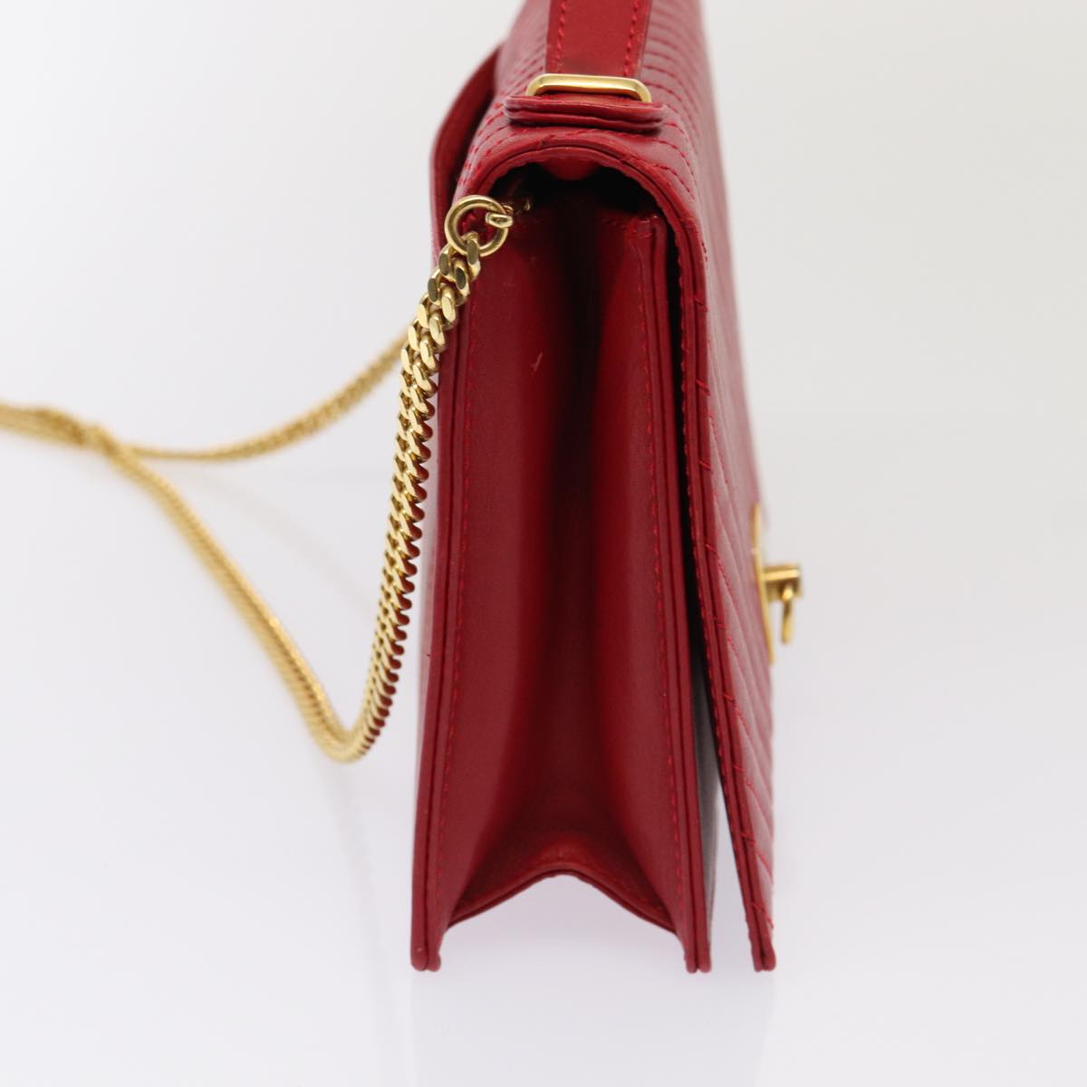 CELINE Chain Shoulder Bag Leather Red Auth 83473