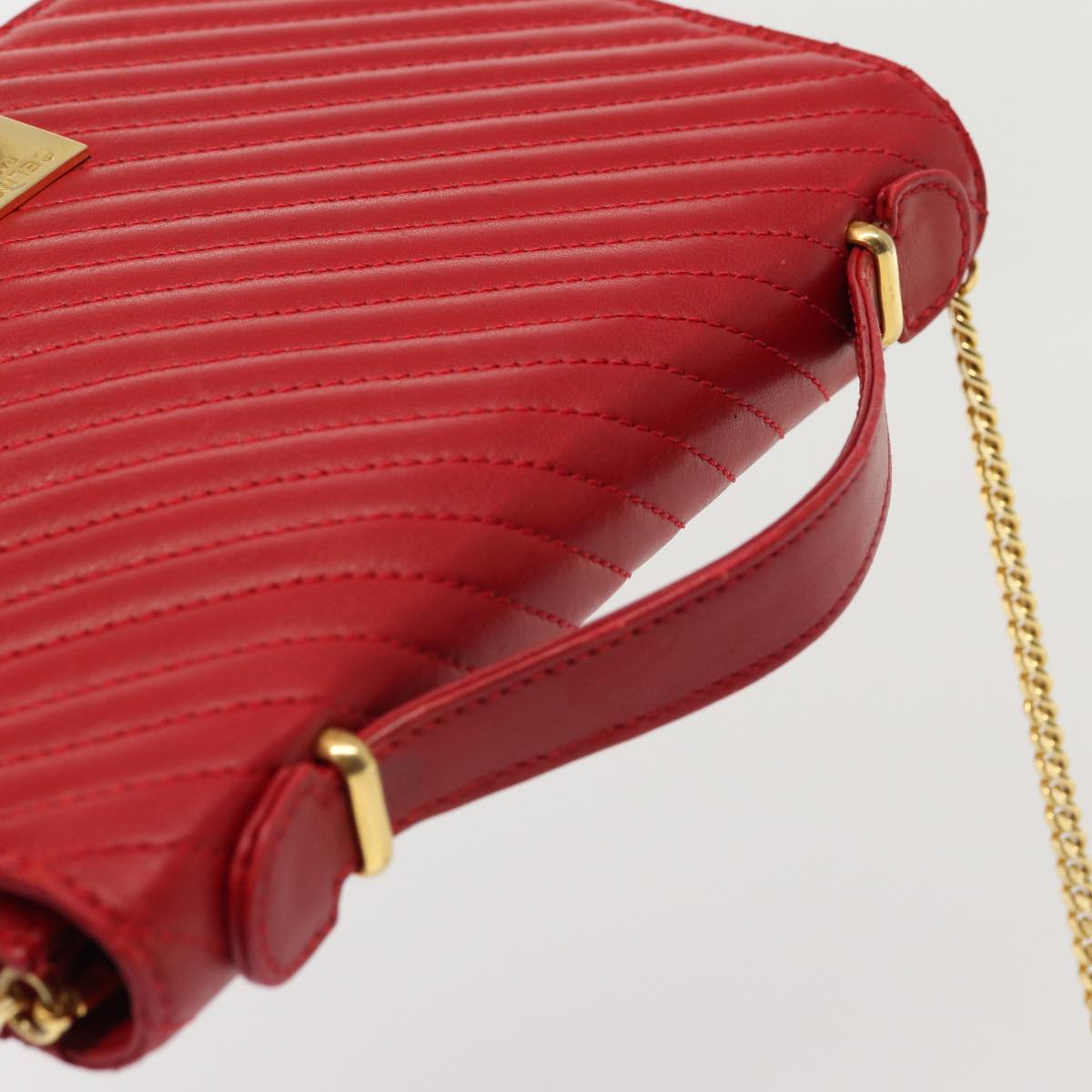 CELINE Chain Shoulder Bag Leather Red Auth 83473