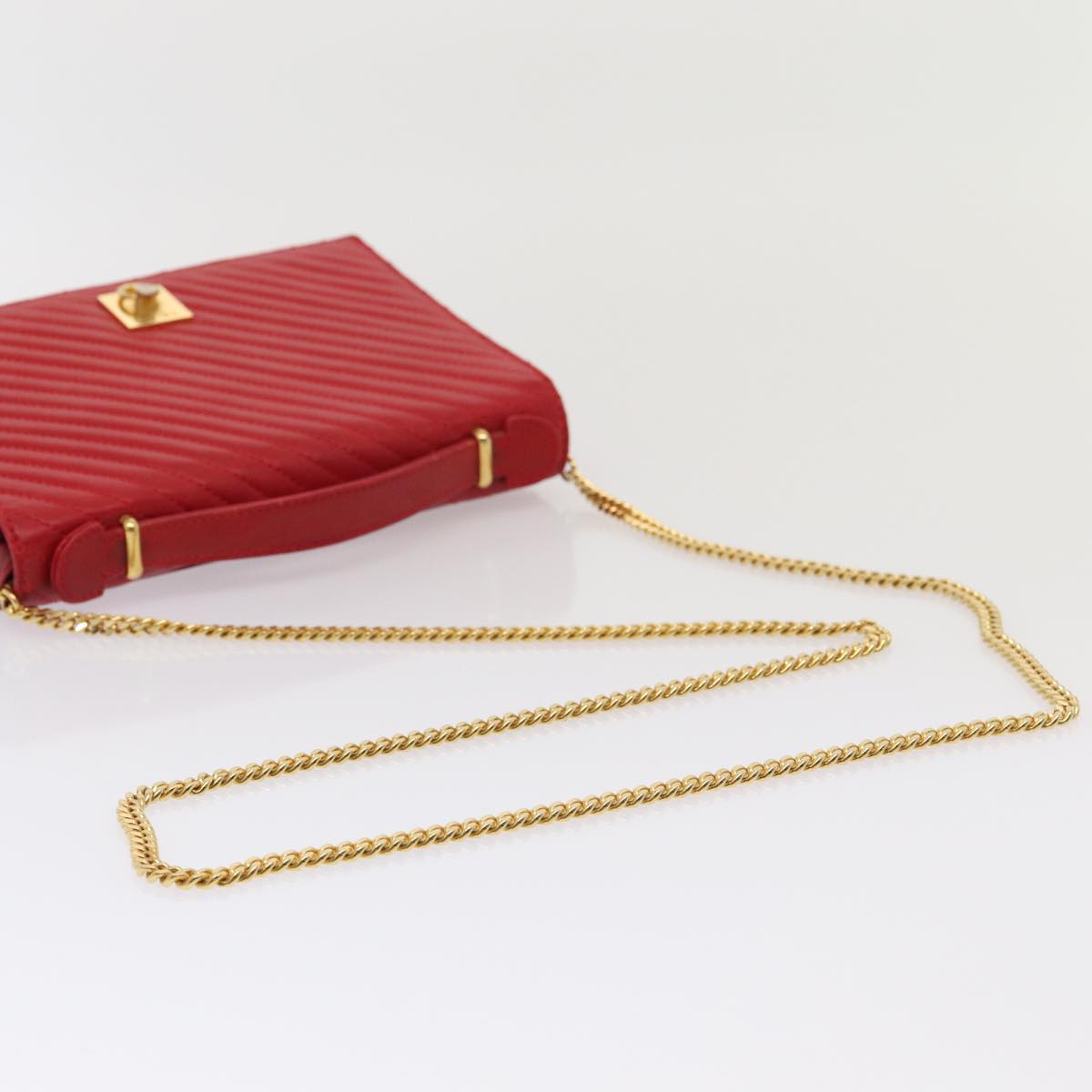 CELINE Chain Shoulder Bag Leather Red Auth 83473