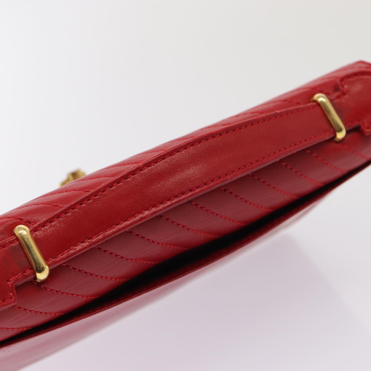 CELINE Chain Shoulder Bag Leather Red Auth 83473