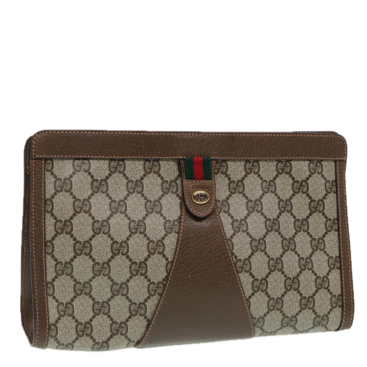 GUCCI GG Supreme Clutch Bag PVC Leather Beige 89 02 075 Auth 83474