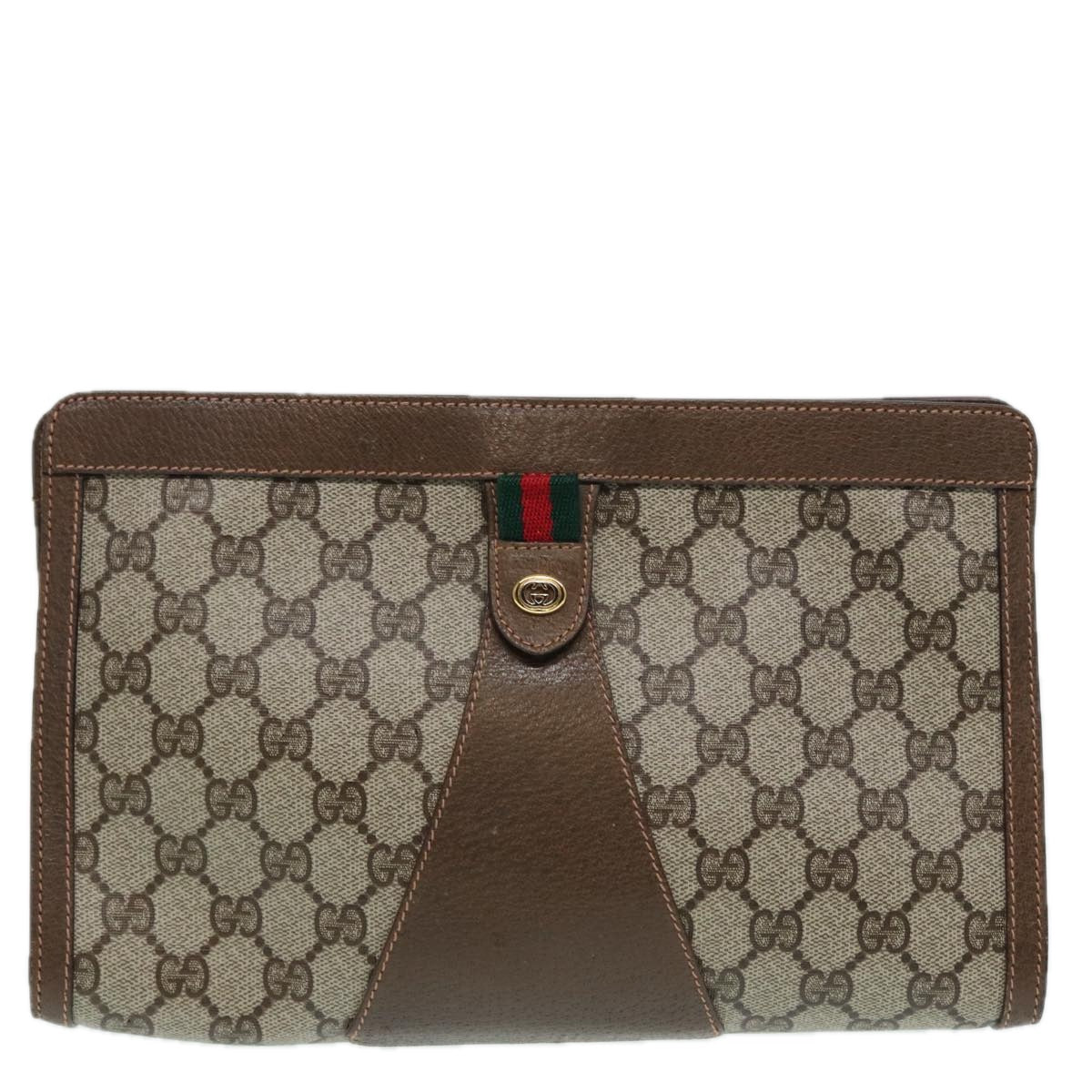 GUCCI GG Supreme Clutch Bag PVC Leather Beige 89 02 075 Auth 83474