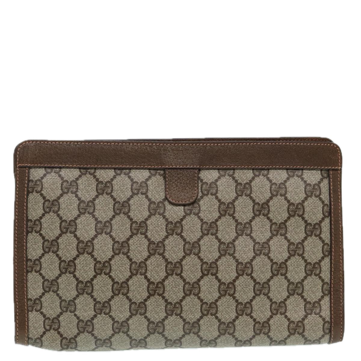 GUCCI GG Supreme Clutch Bag PVC Leather Beige 89 02 075 Auth 83474