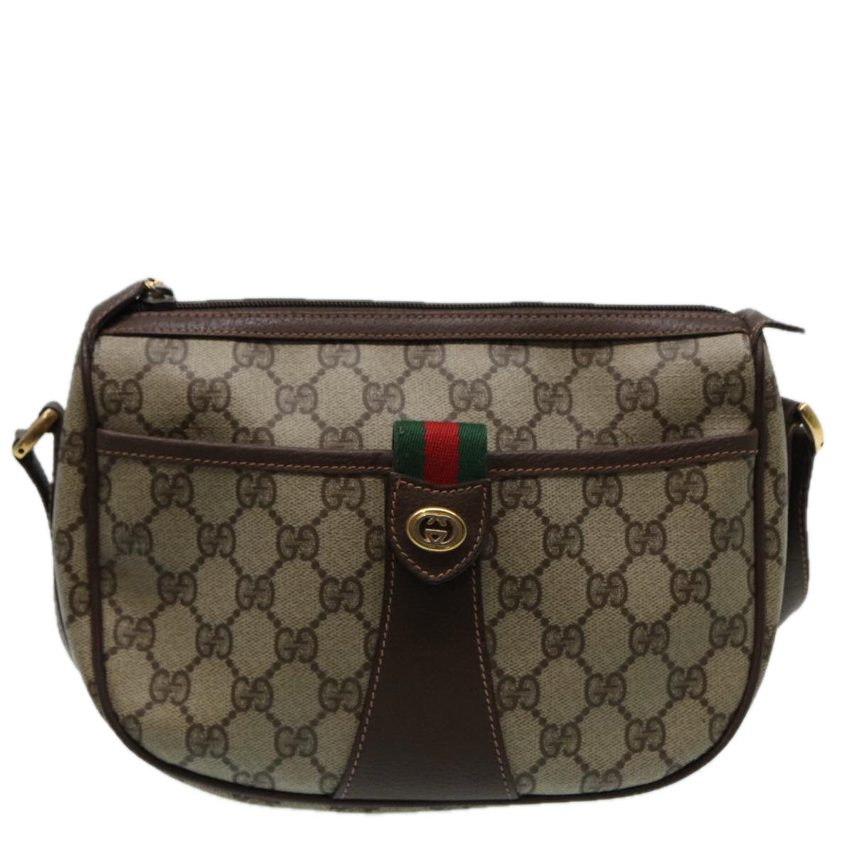 GUCCI GG canvas Web Sherry Line Shoulder Bag PVC Leather Beige Auth 83475