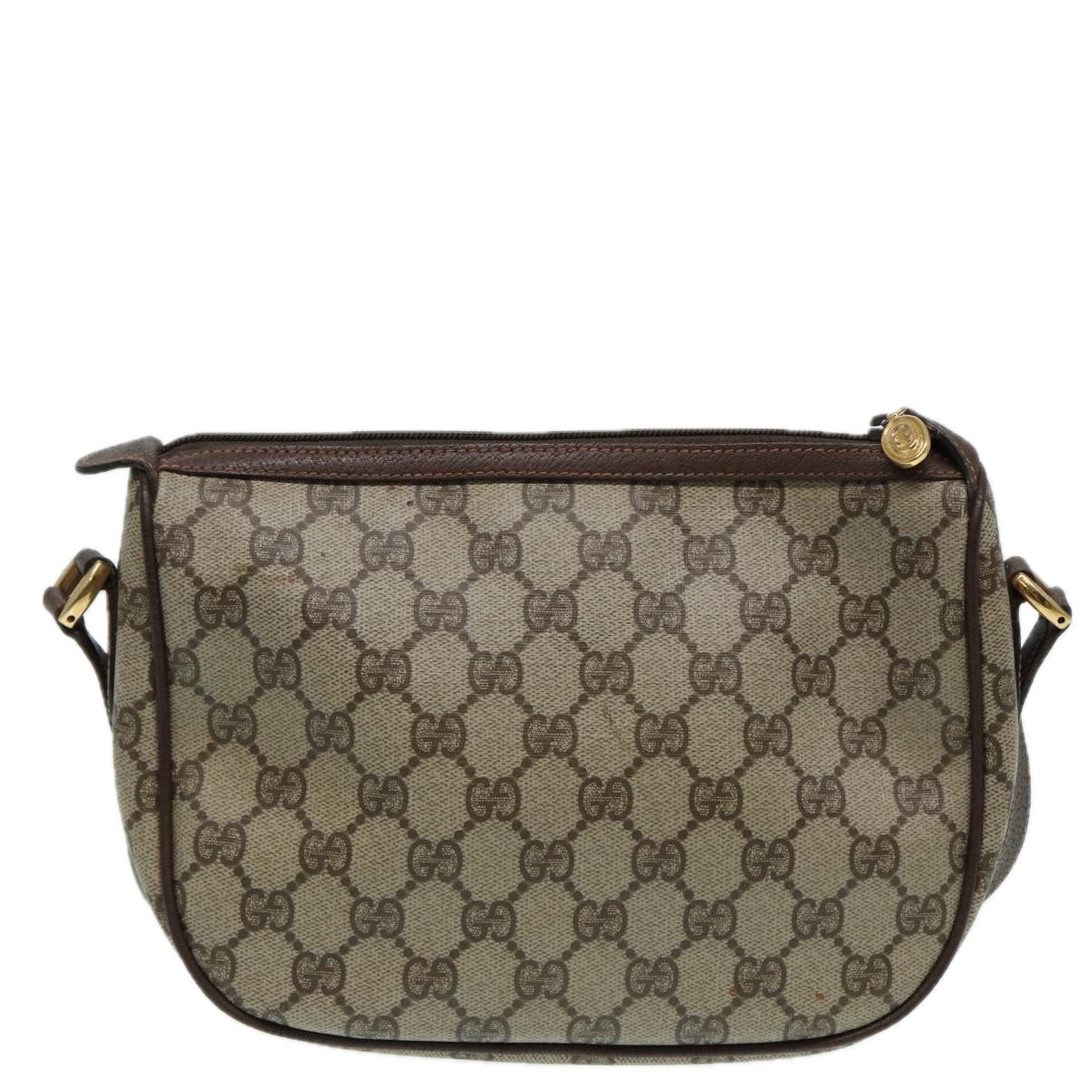 GUCCI GG canvas Web Sherry Line Shoulder Bag PVC Leather Beige Auth 83475