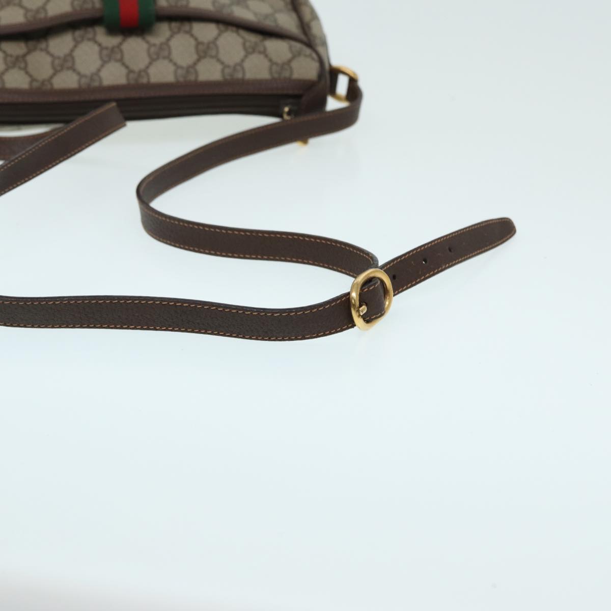 GUCCI GG canvas Web Sherry Line Shoulder Bag PVC Leather Beige Auth 83475