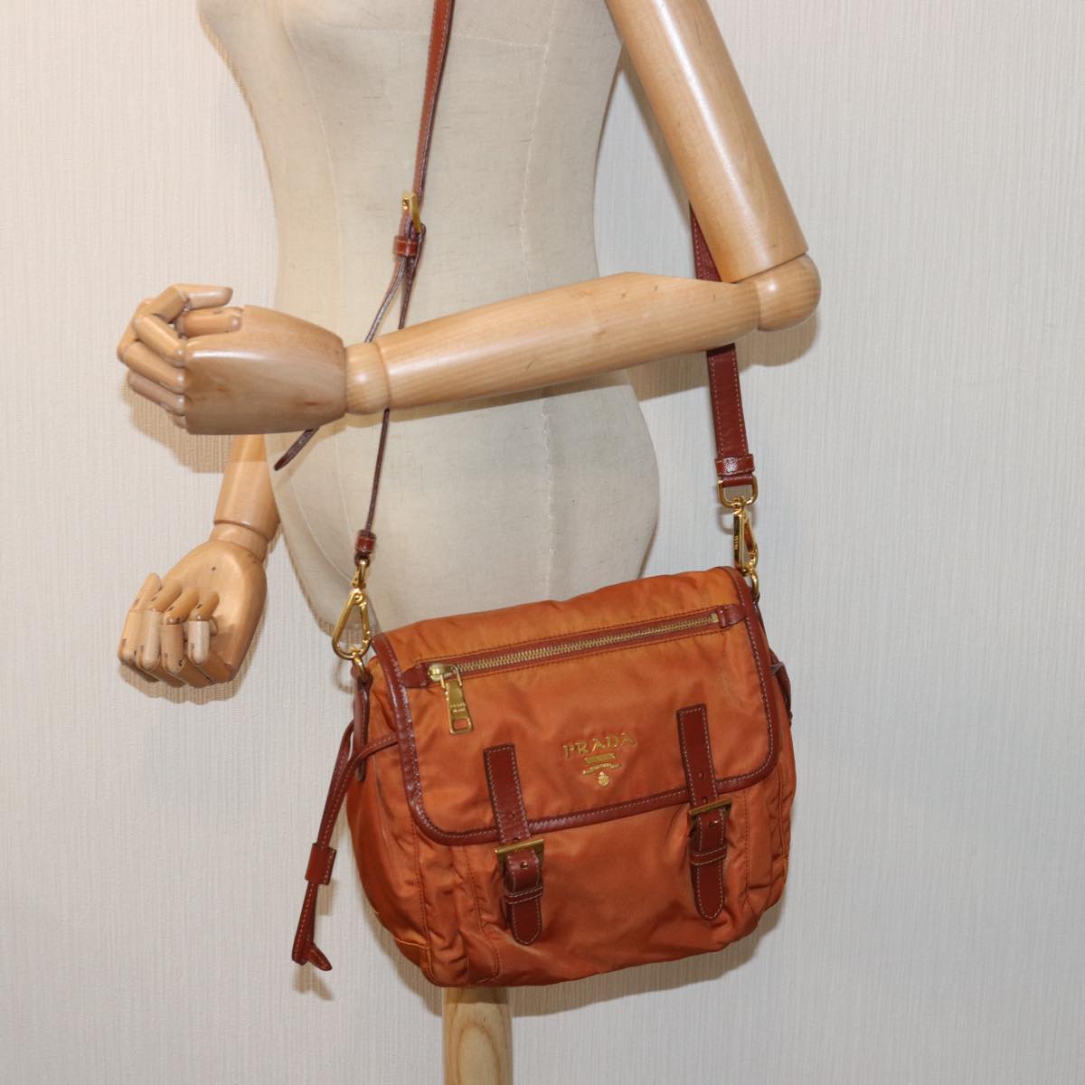 PRADA Shoulder Bag Nylon Orange Auth 83488