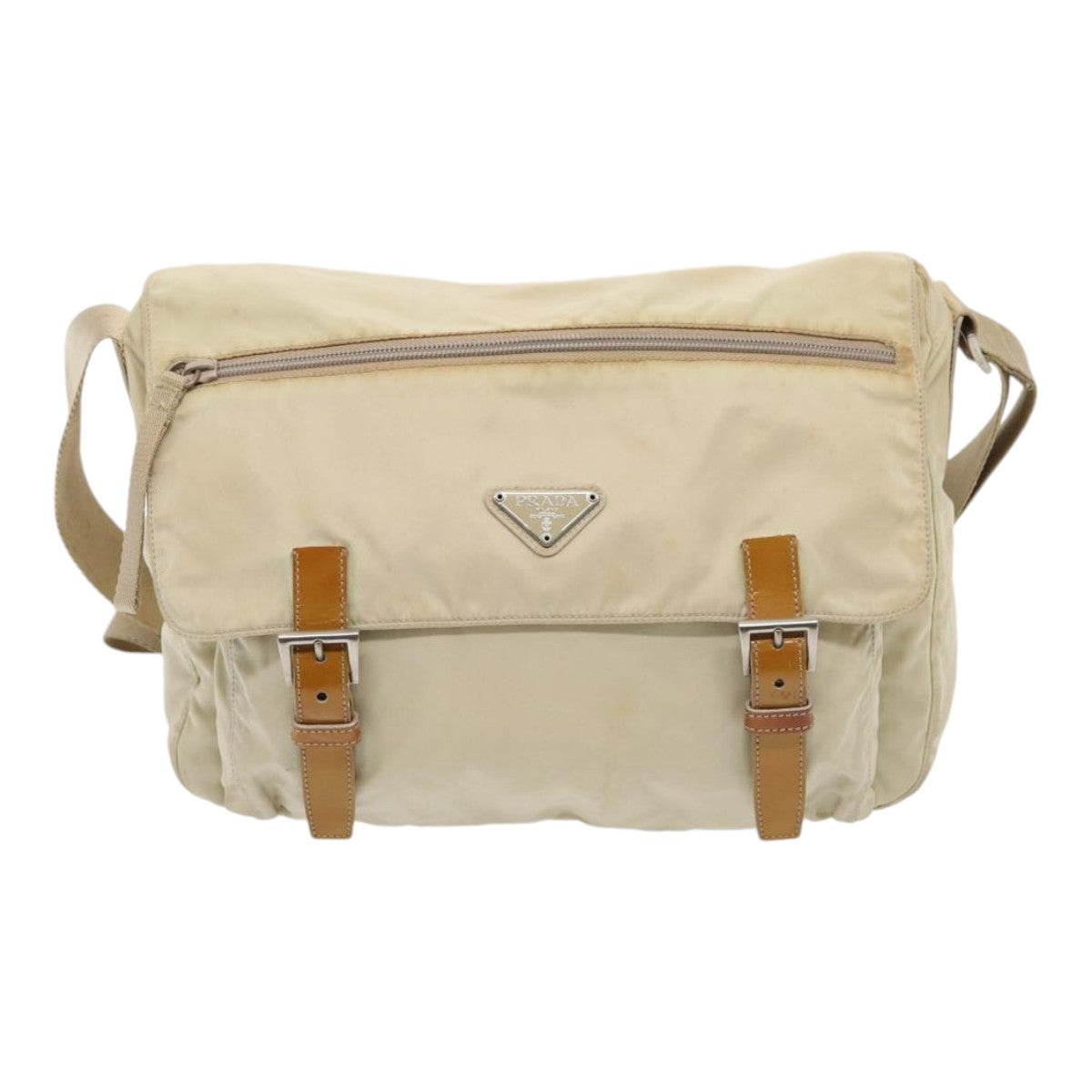 PRADA Shoulder Bag Nylon Beige Auth 83489 - 0