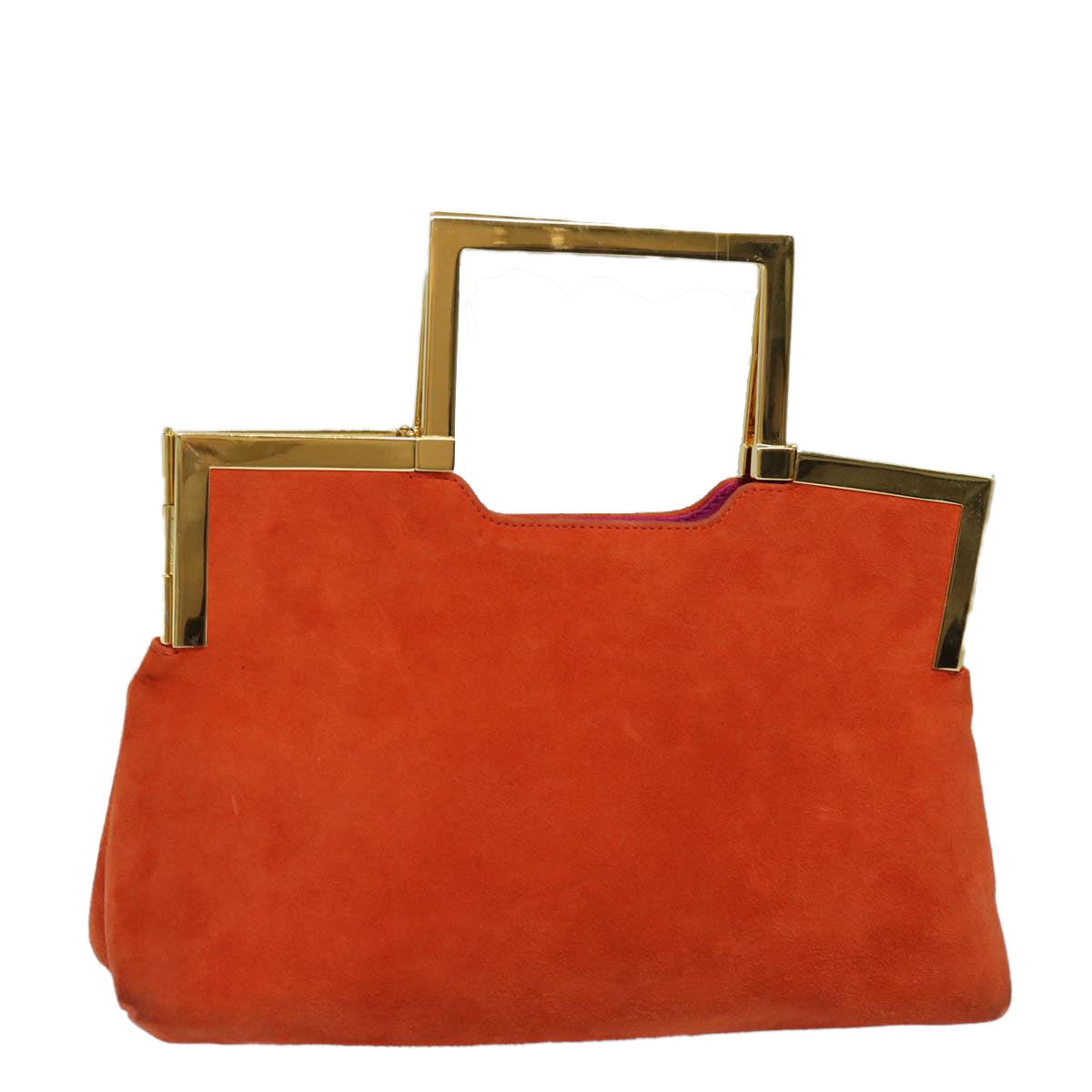 FENDI Hand Bag Suede Orange Auth 83492