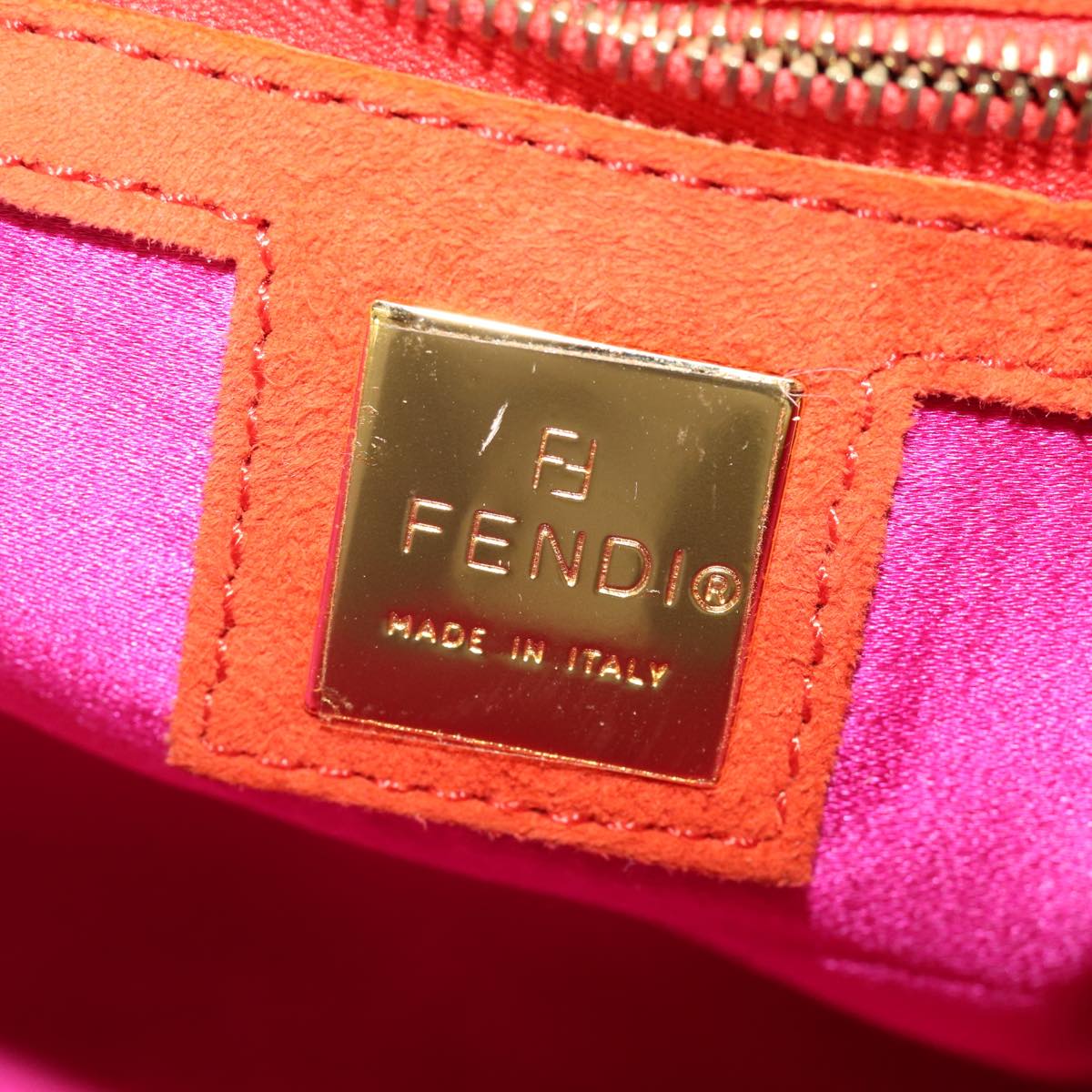 FENDI Hand Bag Suede Orange Auth 83492