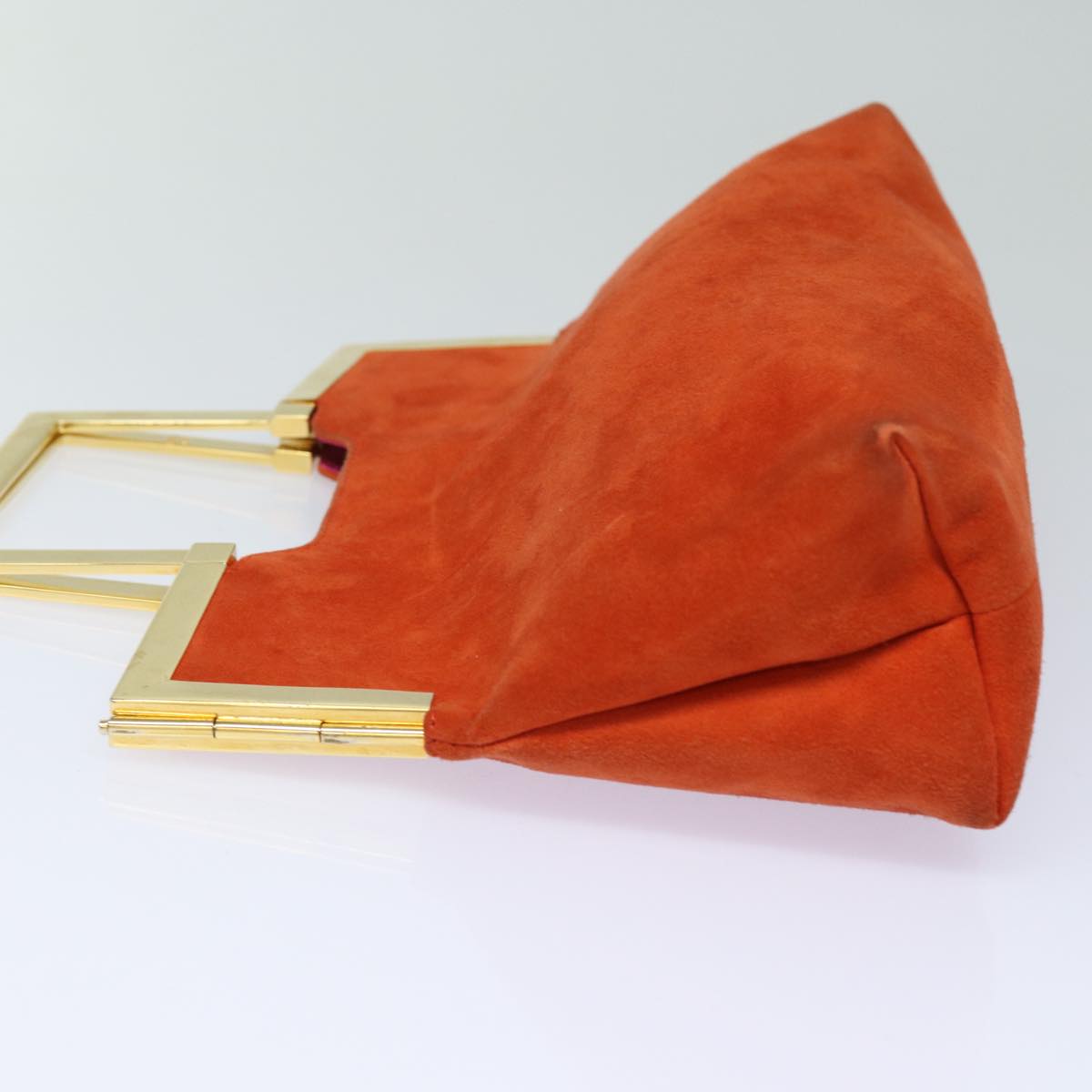 FENDI Hand Bag Suede Orange Auth 83492