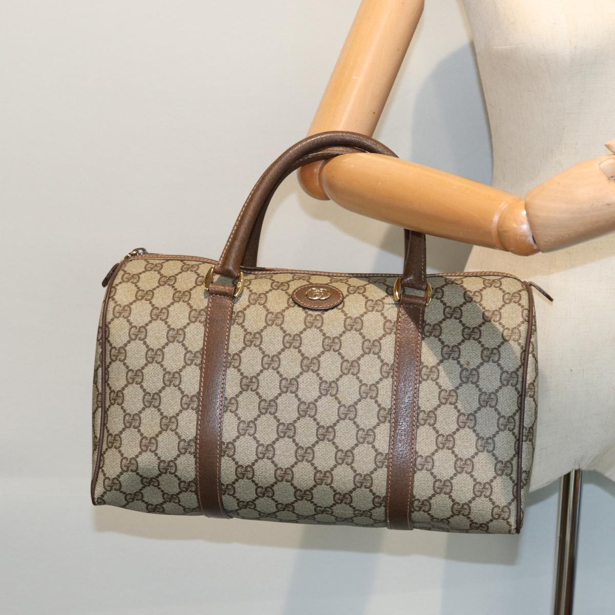 GUCCI GG Supreme Boston Bag PVC Beige 003 39 6842 3 Auth 83495