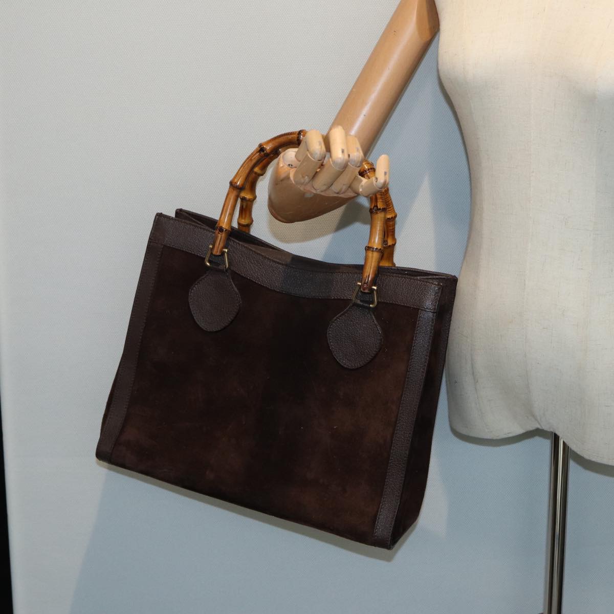 GUCCI Bamboo Hand Bag Suede Brown 002 1186 026 Auth 83499