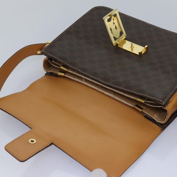CELINE Macadam Canvas Umhängetasche PVC Leder Braun Auth 83573