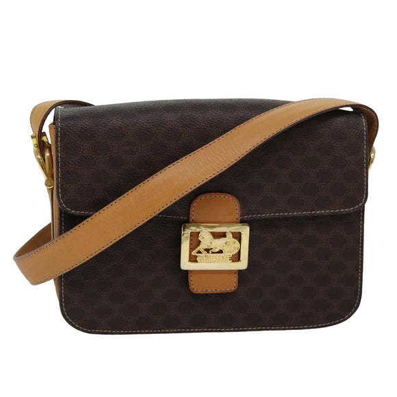 CELINE Macadam Canvas Umhängetasche PVC Leder Braun Auth 83573