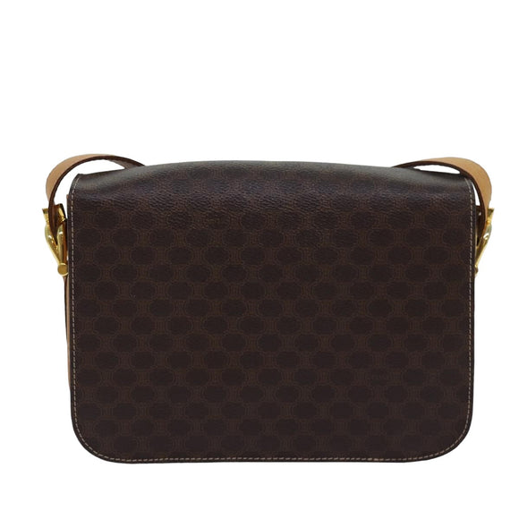 CELINE Macadam Canvas Umhängetasche PVC Leder Braun Auth 83573