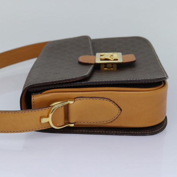 CELINE Macadam Canvas Umhängetasche PVC Leder Braun Auth 83573