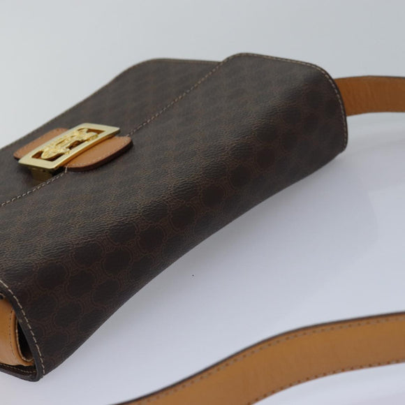CELINE Macadam Canvas Umhängetasche PVC Leder Braun Auth 83573