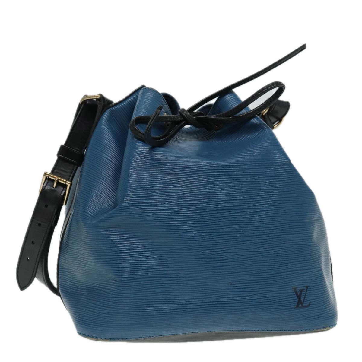 LOUIS VUITTON Epi Petit Noe Shoulder Bag Bicolor Black Blue M44152 Auth 83586