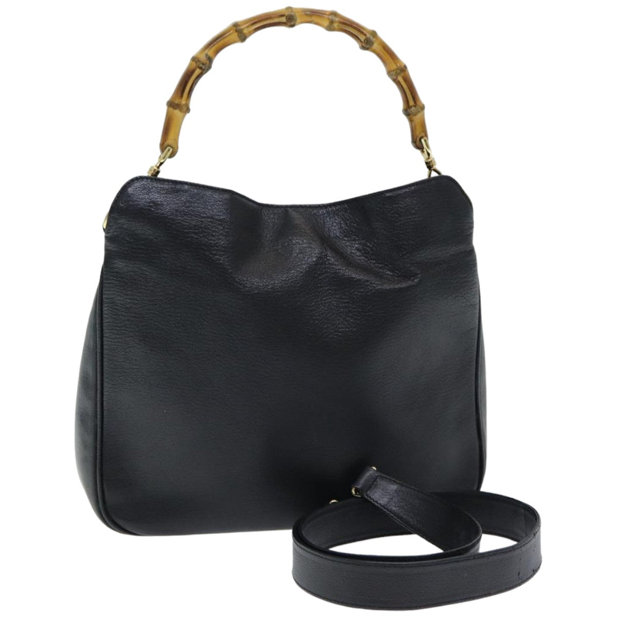 GUCCI Bamboo Hand Bag Leather 2way Outlet Black Auth 83657