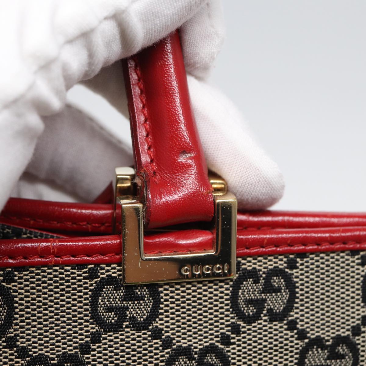 GUCCI GG Canvas Jackie Hand Bag Beige Red 002 1073 002122 Auth 83658