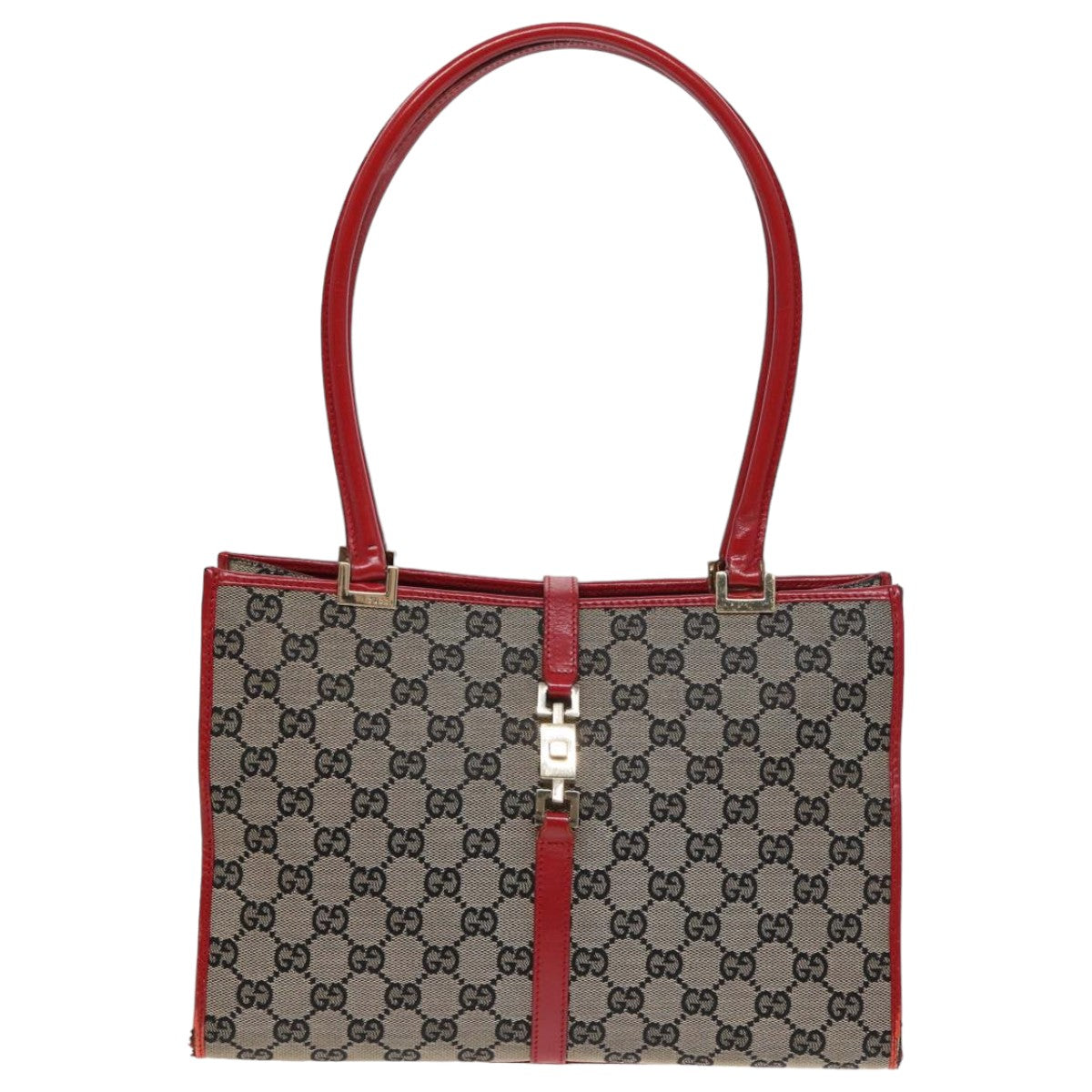 GUCCI GG Canvas Jackie Hand Bag Beige Red 002 1073 002122 Auth 83658