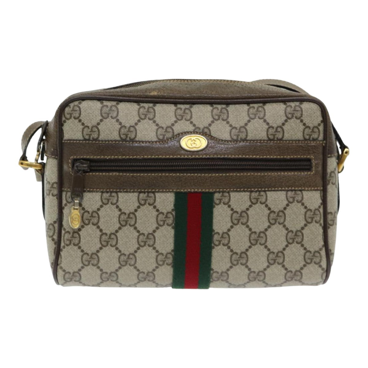 GUCCI GG Supreme Web Sherry Line Shoulder Bag PVC Beige 904 02 004 Auth 83660