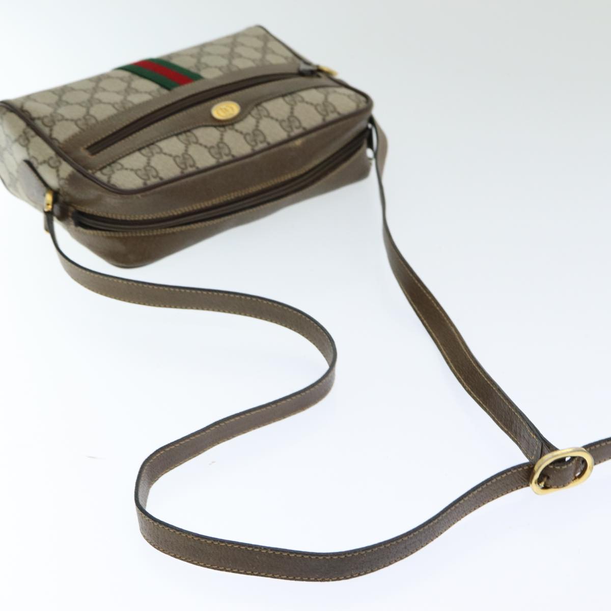 GUCCI GG Supreme Web Sherry Line Shoulder Bag PVC Beige 904 02 004 Auth 83660