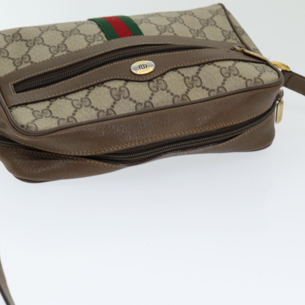 GUCCI GG Supreme Web Sherry Line Shoulder Bag PVC Beige 63 02 004 Auth 83661