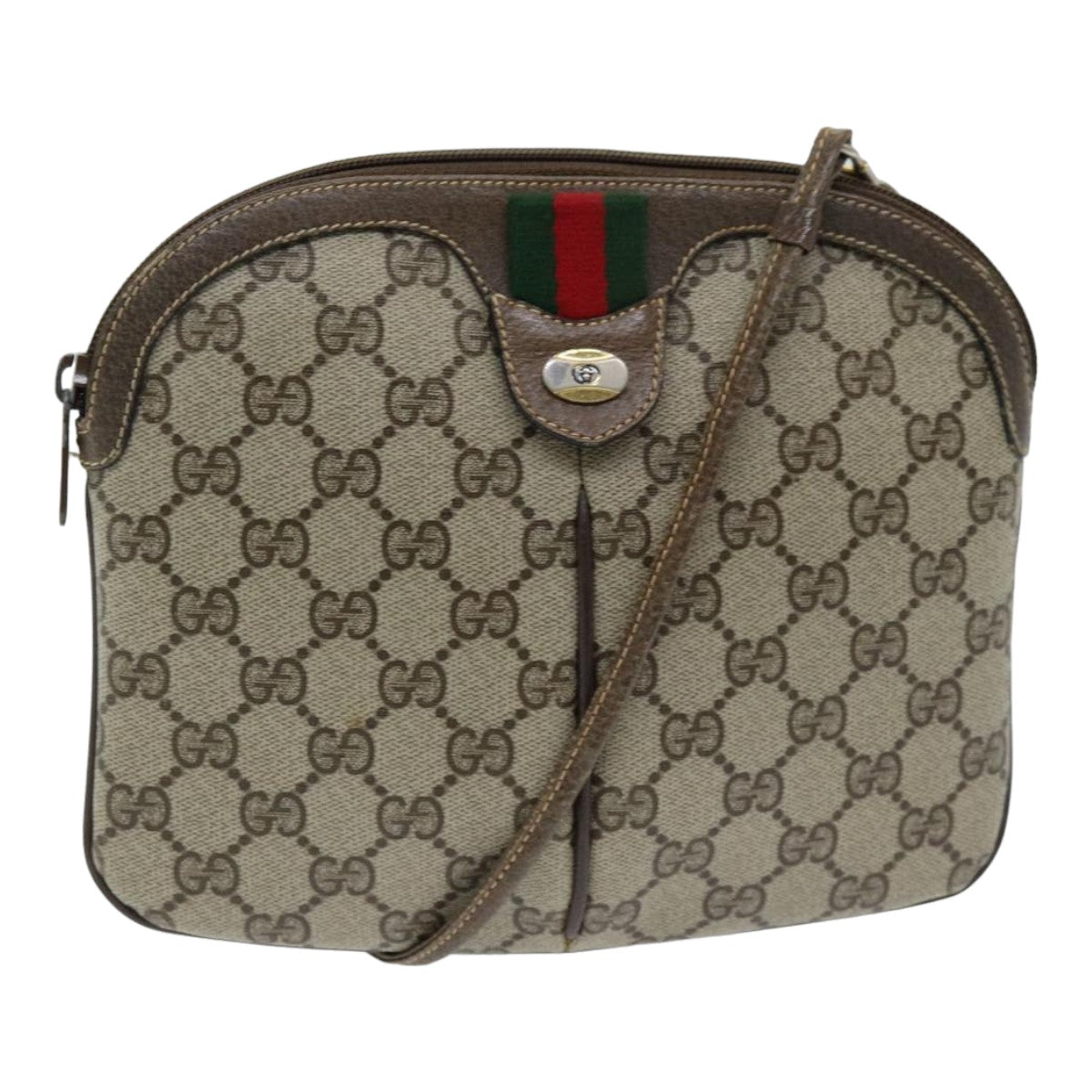 GUCCI GG Supreme Web Sherry Line Shoulder Bag PVC Beige 904 02 047 Auth 83663