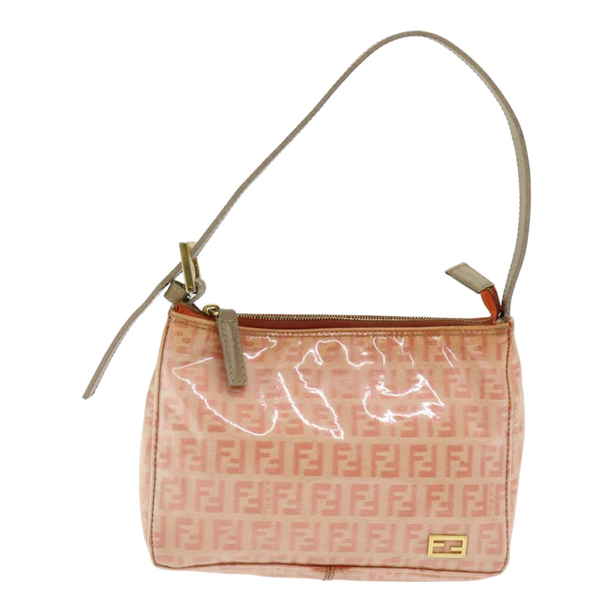 FENDI Zucchino Canvas Hand Bag Enamel Orange Auth 83668 - 0