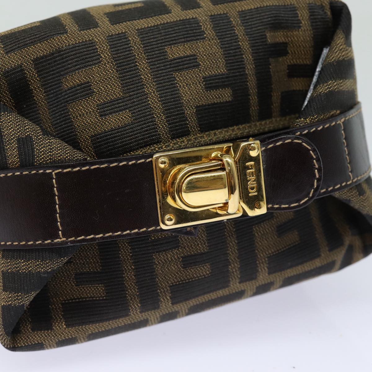 FENDI Zucca Canvas Hand Bag Brown Black Auth 83670