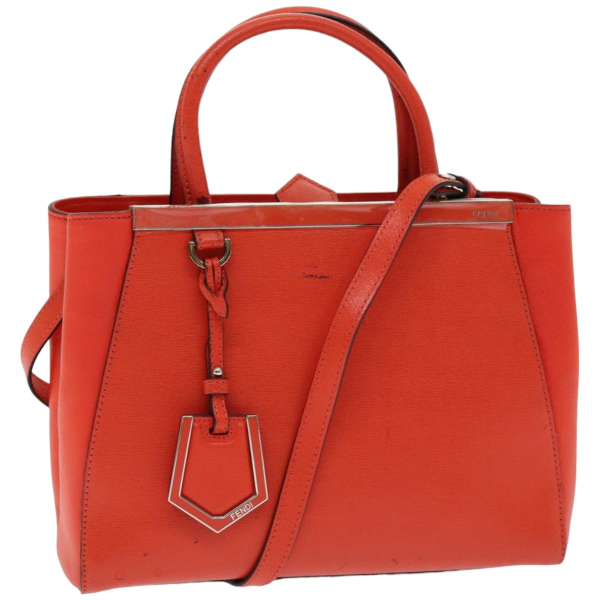 FENDI Hand Bag Leather 2way Orange Auth 83672