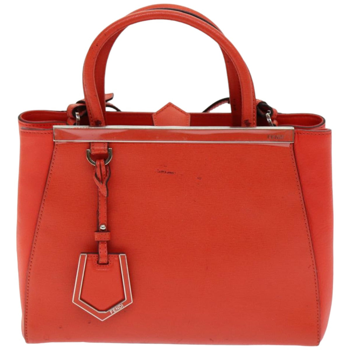 FENDI Hand Bag Leather 2way Orange Auth 83672