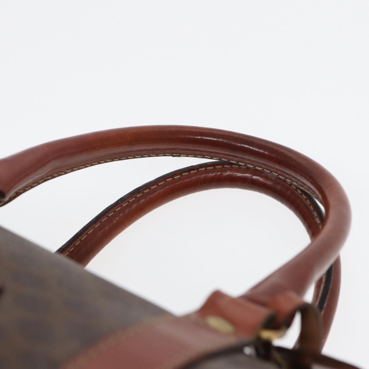 CELINE Macadam Canvas Boston Bag PVC Leather Brown Auth 83674