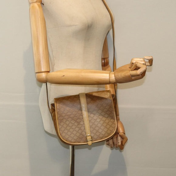 CELINE Macadam Canvas Shoulder Bag PVC Leather Beige Auth 83677
